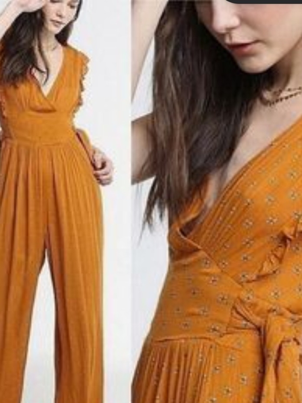 Patrons of Peace Mustard Orange Wrap Jumpsuit with Embroidered Detail